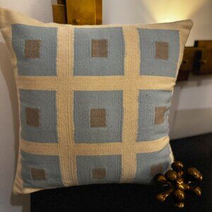 Vintage Jonathan Adler Gray | Blue Squares Natural Base Pillow